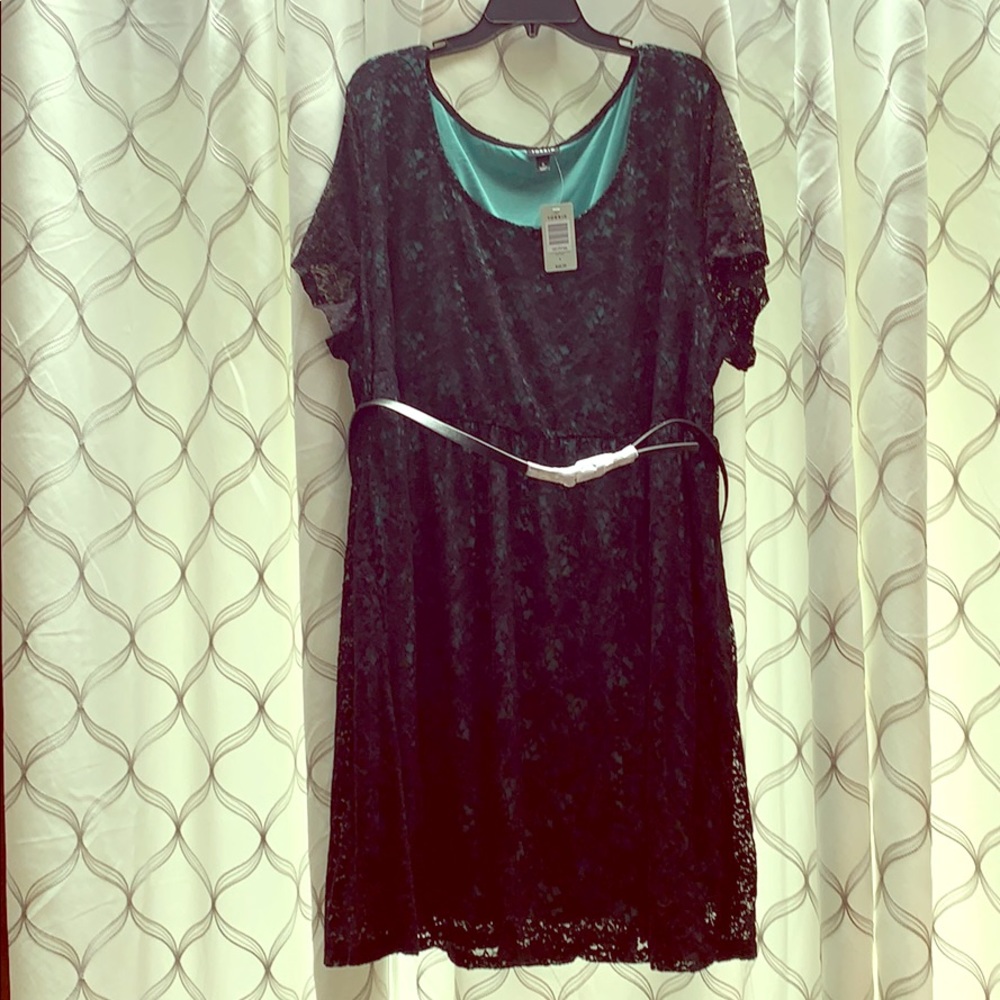 Brand New Torrid black lace over teal dress NWT!